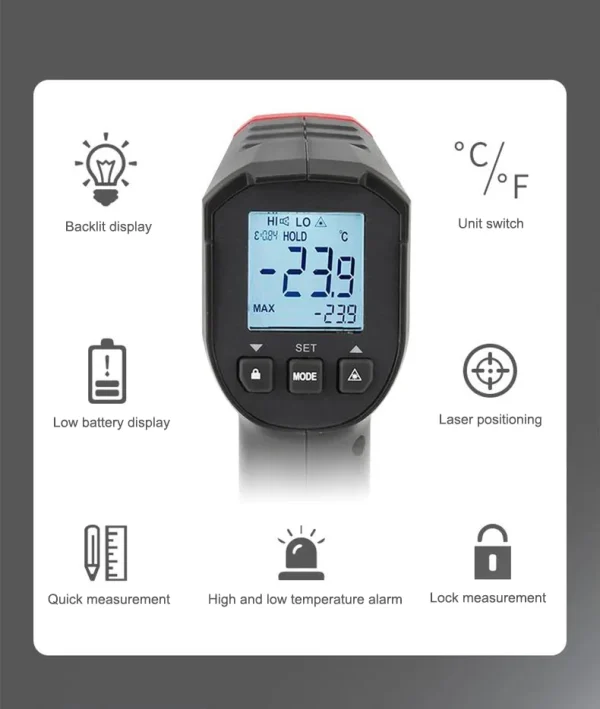 UNI-T thermomètre infrarouge numérique UT306S UT306C thermomètre sans contact pistolet de mesure de température Laser-50-500 Termometro – Image 11