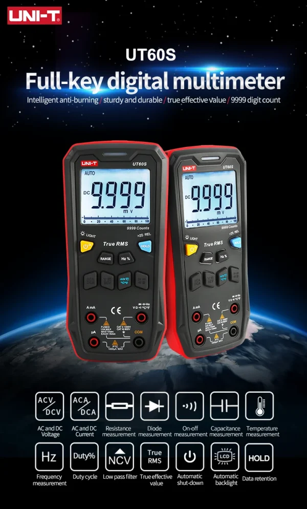 Multimètre numérique intelligent UNI-T UT60S UT60BT 1000V AC DC, voltmètre ampèremètre True RMS, compteur de fréquence, testeur de température de condensateur – Image 9