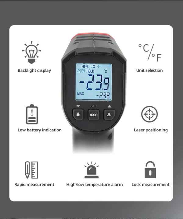 UNI-T thermomètre numérique UT306S UT306C sans contact industriel infrarouge Laser température mètre température pistolet testeur-50-500 – Image 10