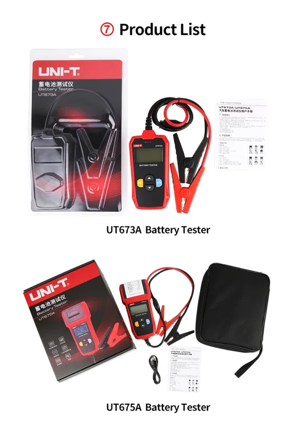 Testeur de batterie de voiture UNI-T, analyseur de chargeur 12V 24V DC UT673A UT675A, testeur de charge de capacité, Test du système de démarrage 40-2000CCA – Image 19