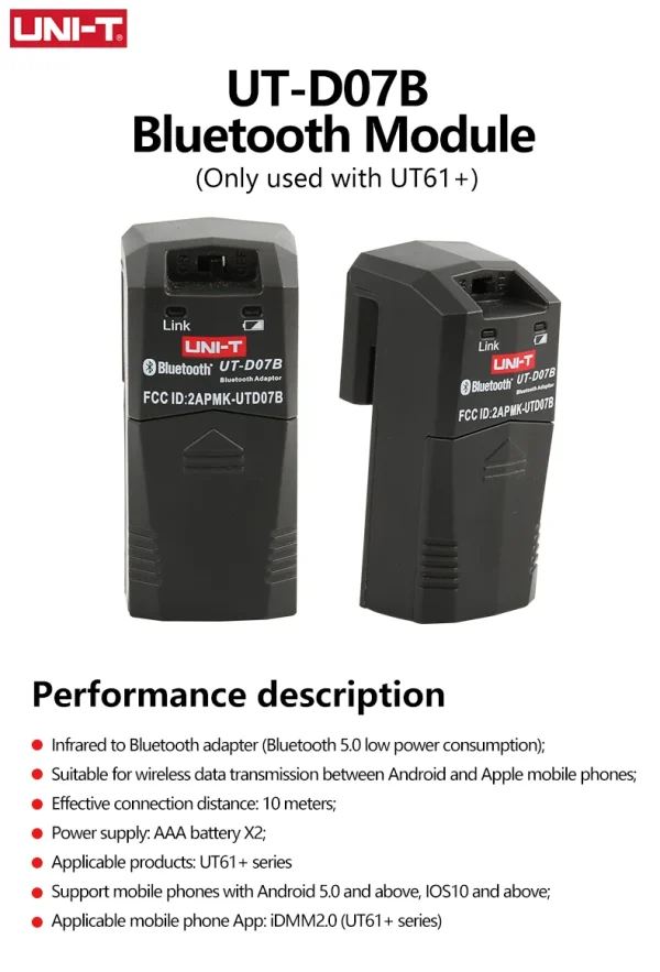 Transmission sans fil de technologie d'adaptateur Bluetooth UT-D07B UNI-T adaptée au multimètre UTÉgalement B + UTÉgalement D + UTÉgalement E + – Image 6