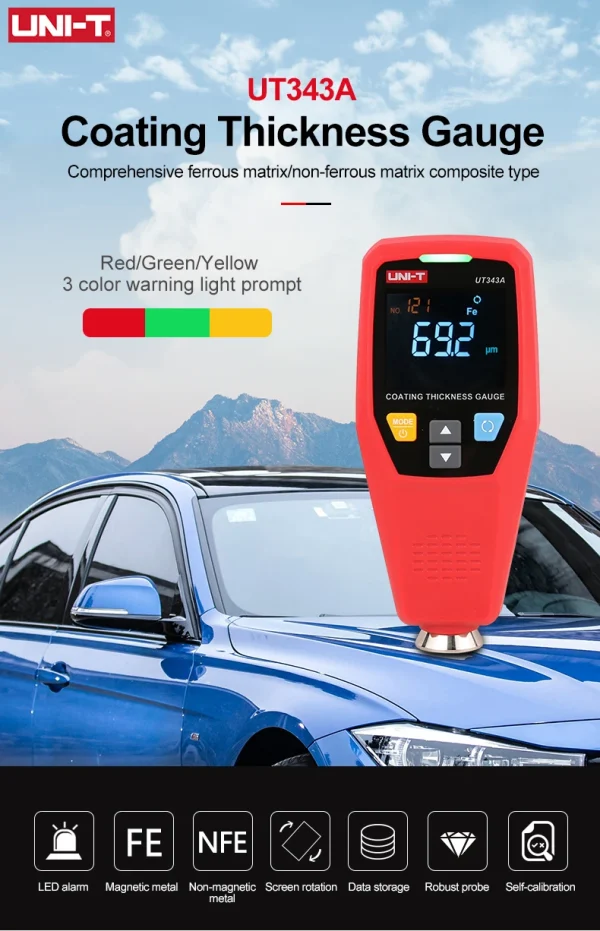 UNI-T testeur de peinture numérique UT343A revêtement de voiture jauge d'épaisseur Film laque mètre outils automobiles mesure FE/NFE – Image 7