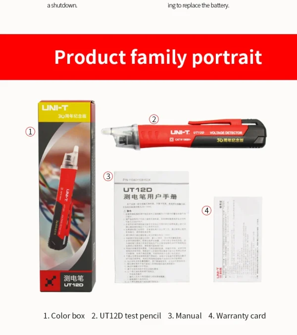 Détecteur de tension ca sans contact UNI-T UT12D UT12M UT12E 24V-1000V, stylo indicateur, crayon électrique, prise, voltmètre, testeur – Image 27