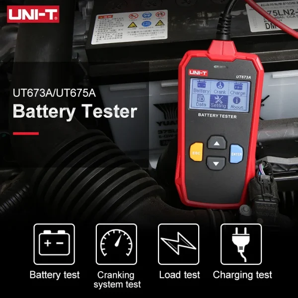 Testeur de batterie de voiture UNI-T, analyseur de chargeur 12V 24V DC UT673A UT675A, testeur de charge de capacité, Test du système de démarrage 40-2000CCA – Image 3