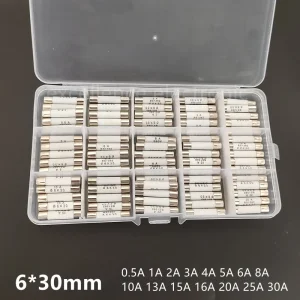 75 pièces fusible en céramique 6mm x 30mm 0.5A 1A 2A 3A 4A 5A 6A 8A 10A 13A 15A 20A 25A 30A Kit d'assortiment de fusibles 250V 6x30mm Tube d'assurance