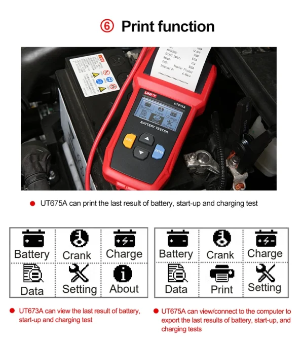 Testeur de batterie de voiture UNI-T, analyseur de chargeur 12V 24V DC UT673A UT675A, testeur de charge de capacité, Test du système de démarrage 40-2000CCA – Image 17