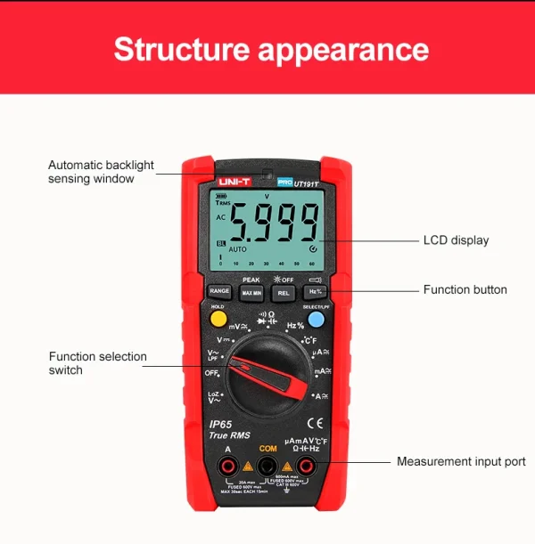 Multimètre numérique professionnel UT191T UT191E, True RMS, gamme automatique DMM 20A, ammètre 600V, condensateur AC 6000 cc – Image 19