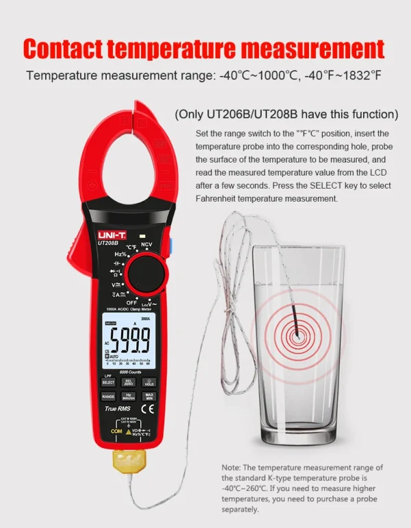 Pince ampèremétrique numérique UNI-T True RMS, UT207B, UT208B, courant AC DC, 1000A, pince 1000V, ampèremètre Ldissolve, pince ampèremétrique 6000 points – Image 17