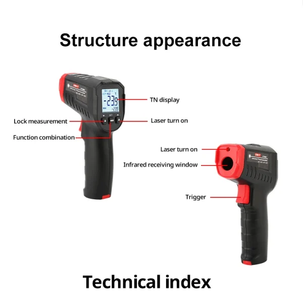 UNI-T thermomètre infrarouge numérique UT306S UT306C thermomètre sans contact pistolet de mesure de température Laser-50-500 Termometro – Image 18