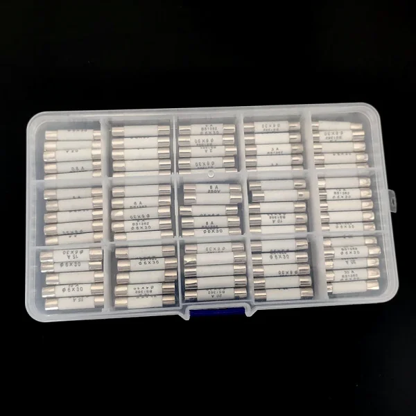 Kit 75 Fusibles en Céramique 6x30mm – 0.5A à 30A, Assortiment 250V, Tube de Protection – Image 2