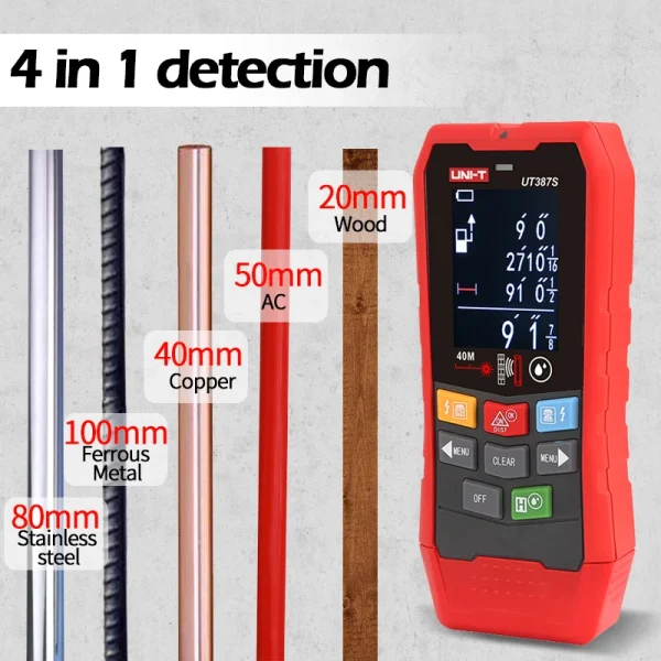 Scanner mural UNI-T UT387E UT387S UT387LM, détecteur de métaux 4 en 1, détecteur de goujons en bois, tension AC, fils de câbles sous tension, traqueur de profondeur – Image 2