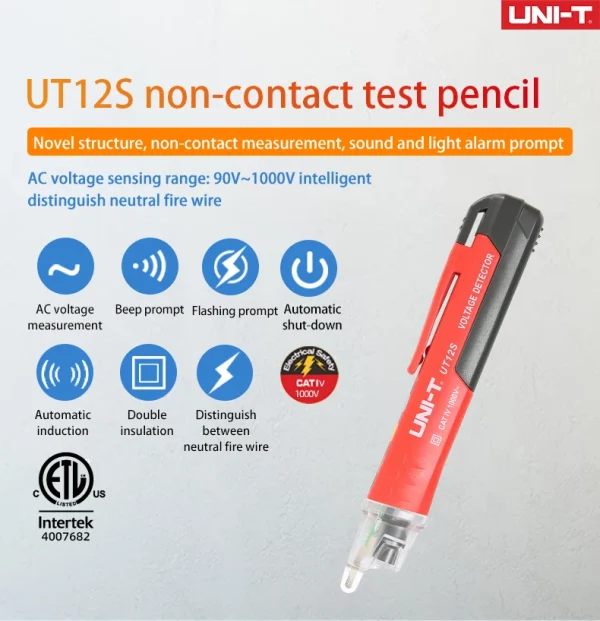 Détecteur de tension ca sans contact UNI-T UT12D UT12M UT12E 24V-1000V, stylo indicateur, crayon électrique, prise, voltmètre, testeur – Image 11