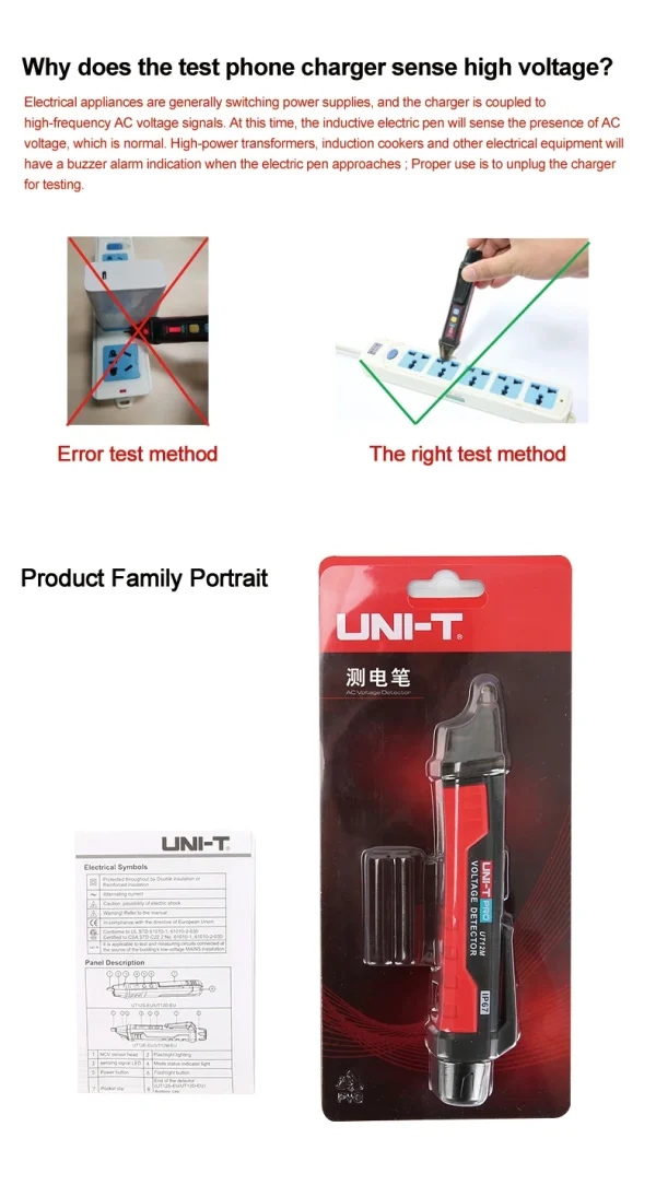 UNI-T UT12E UT12M prise murale détecteur de tension ca indicateur 24 V-1000 V sans Contact Volt courant capteur électrique stylo de Test – Image 21