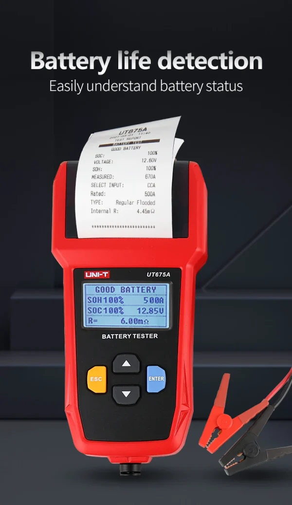 Testeur de batterie de voiture UNI-T, analyseur de chargeur 12V 24V DC UT673A UT675A, testeur de charge de capacité, Test du système de démarrage 40-2000CCA – Image 12