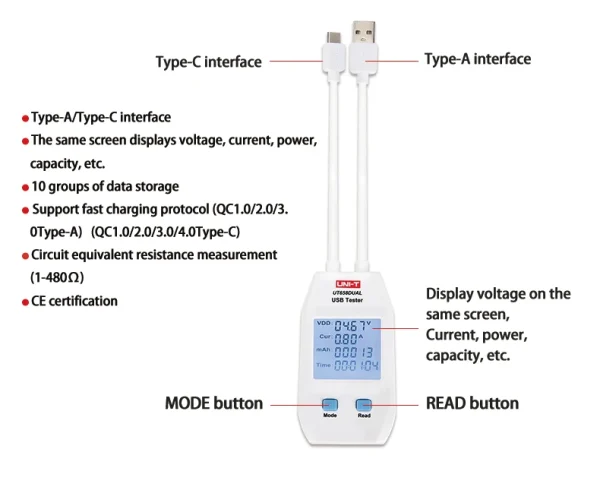 UNI-T USB Testeur UT658 Série Numérique Voltmètre Ampèremètre Courant Amperemcirculation Capacité Mètre Médecin Pour ature ilephone Tablette Puissance – Image 17