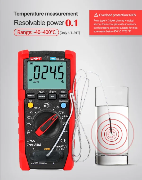 Multimètre numérique professionnel UT191T UT191E, True RMS, gamme automatique DMM 20A, ammètre 600V, condensateur AC 6000 cc – Image 12