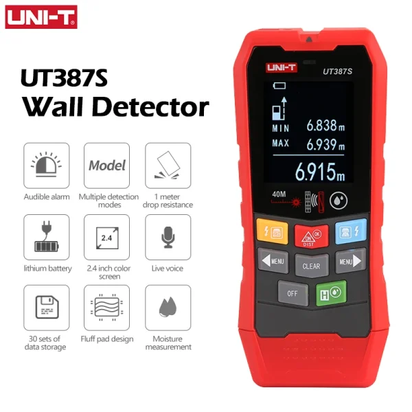Scanner mural UNI-T UT387E UT387S UT387LM, détecteur de métaux 4 en 1, détecteur de goujons en bois, tension AC, fils de câbles sous tension, traqueur de profondeur – Image 9