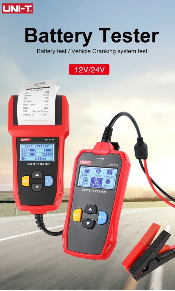 Testeur de batterie de voiture UNI-T, analyseur de chargeur 12V 24V DC UT673A UT675A, testeur de charge de capacité, Test du système de démarrage 40-2000CCA – Image 9