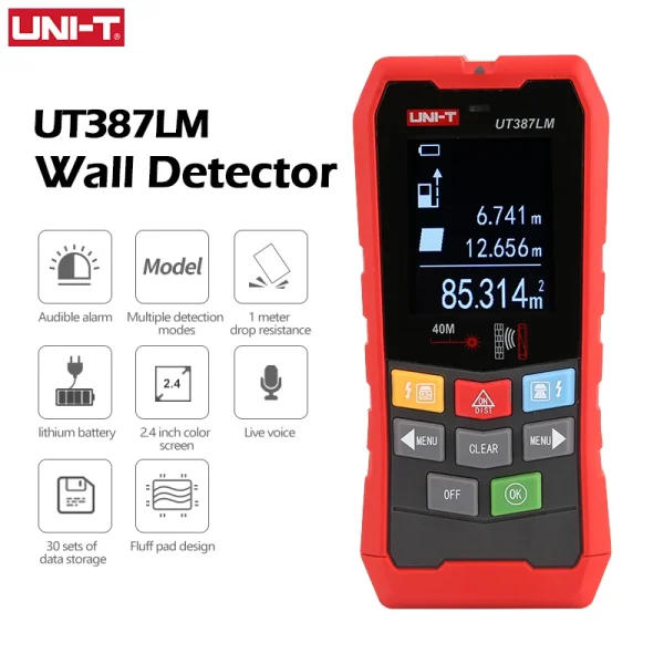 Scanner mural UNI-T UT387E UT387S UT387LM, détecteur de métaux 4 en 1, détecteur de goujons en bois, tension AC, fils de câbles sous tension, traqueur de profondeur – Image 8