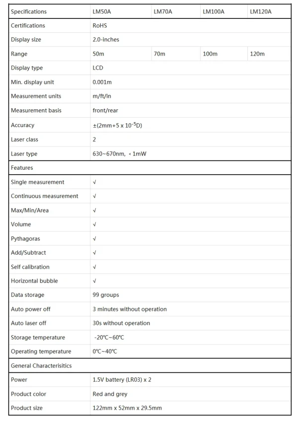 Télémètre Laser UNI-T LM50A LM70A LM100A LM120A télémètre Laser télémètre numérique ruban à mesurer – Image 22