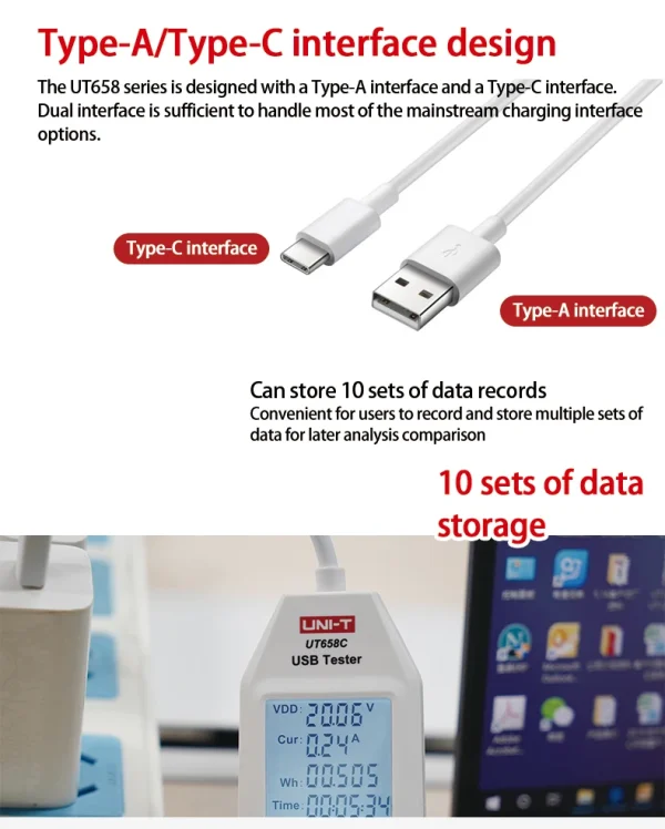 UNI-T USB Testeur UT658 Série Numérique Voltmètre Ampèremètre Courant Amperemcirculation Capacité Mètre Médecin Pour ature ilephone Tablette Puissance – Image 11