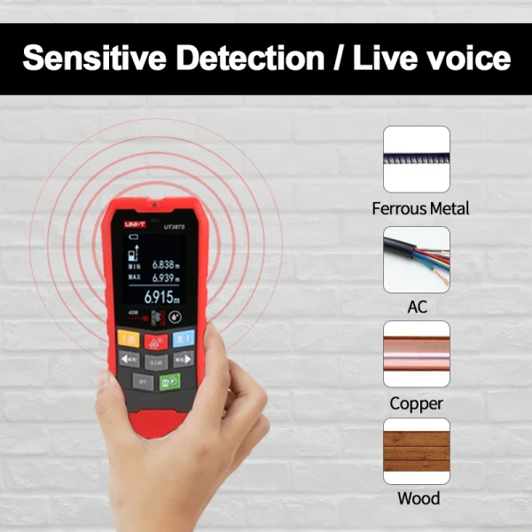 Scanner mural UNI-T UT387E UT387S UT387LM, détecteur de métaux 4 en 1, détecteur de goujons en bois, tension AC, fils de câbles sous tension, traqueur de profondeur – Image 3