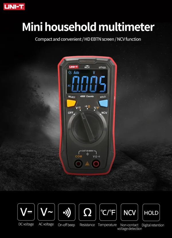UNI-T Utree UT123D Mini multimètre numérique testeur de température données AC DC voltmètre tension de poche ampèremètre Ohm mètre plage automatique – Image 9
