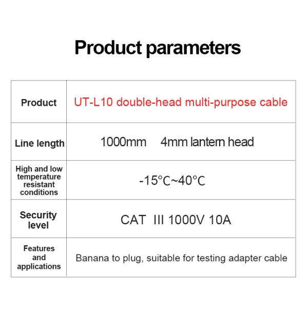 Sondes et fils de test UNI-T UT-L10, fiche banane, utilisée pour tester la ligne – Image 4
