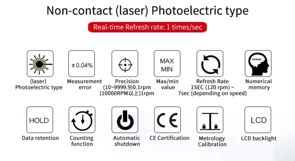 UNI-T Mini tachymètre Laser numérique UT373 tachymètre sans Contact plage de RPM 10-99999 tr/min tachymètre odomètre rétro-éclairage – Image 8