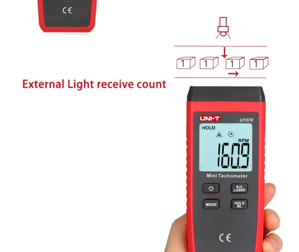 UNI-T Mini tachymètre Laser numérique UT373 tachymètre sans Contact plage de RPM 10-99999 tr/min tachymètre odomètre rétro-éclairage – Image 19