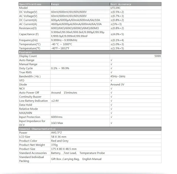 UNI-T UT139C True RMS 6000 – Image 21
