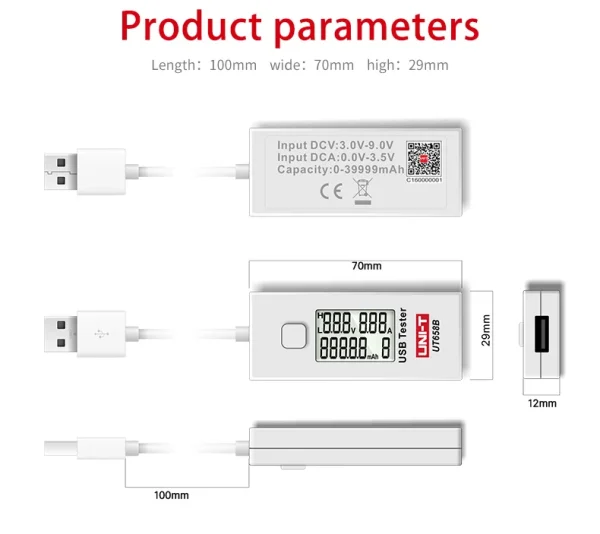 UNI T – testeur USB UT658B, pour téléphone, ordinateur, tension de charge, moniteur d'énergie, écran LCD rétro-éclairé – Image 18