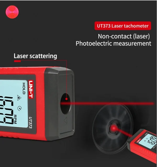 UNI-T Mini tachymètre Laser numérique UT373 tachymètre sans Contact plage de RPM 10-99999 tr/min tachymètre odomètre rétro-éclairage – Image 12