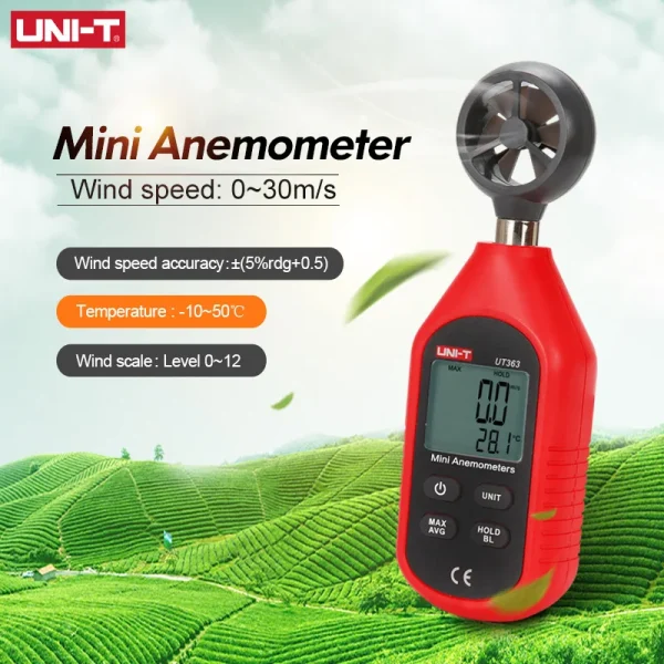 UNI-T UT363 anémomètre portatif numérique UT363BT mesure de la vitesse du vent testeur de température affichage LCD débit d'air vitesse compteur de vent – Image 4
