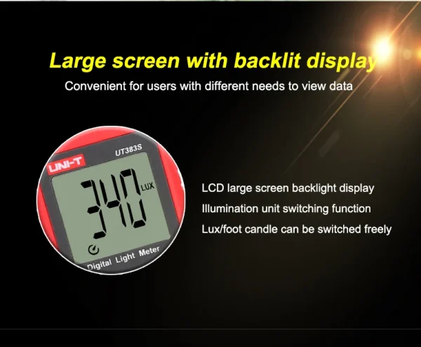 Luxmètre de lumière numérique UNI-T LUX UT383S, Luminance Lux Fc Test Max Min illuminomètres photomètre 200,000 – Image 9