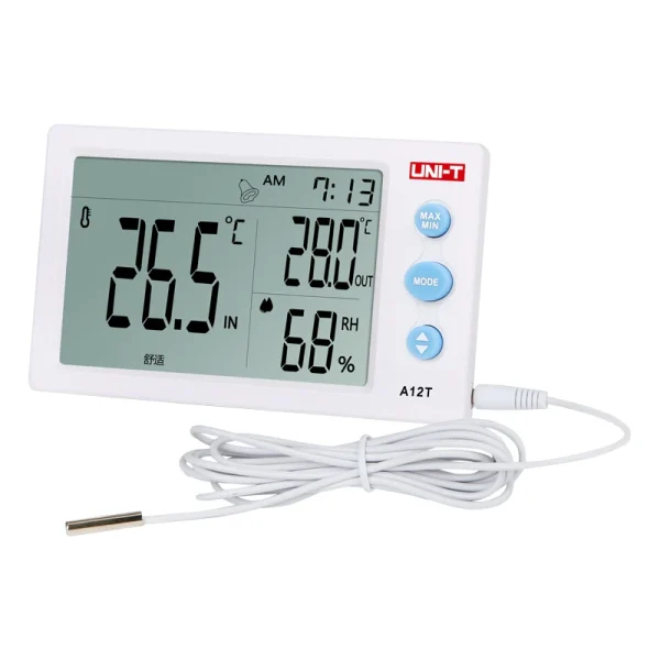 Thermomètre et hygromètre numérique à écran LCD A12T, affichage numérique de la température et de l'humidité, alarme, Station météo, instrument d'intérieur et d'extérieur – Image 3