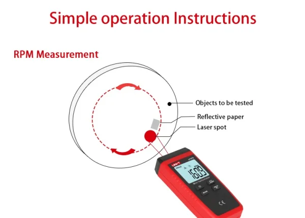 UNI-T Mini tachymètre Laser numérique UT373 tachymètre sans Contact plage de RPM 10-99999 tr/min tachymètre odomètre rétro-éclairage – Image 17