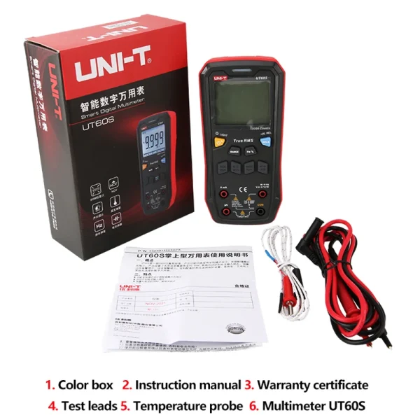 Multimètre numérique intelligent UNI-T UT60S UT60BT 1000V AC DC, voltmètre ampèremètre True RMS, compteur de fréquence, testeur de température de condensateur – Image 6