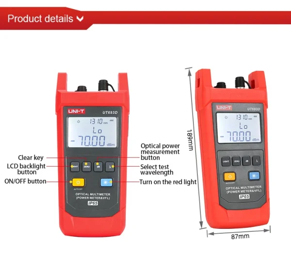 Kit fibre optique UNI-T UT692 / UT693 – Compteur de puissance optique + localisateur de défauts – -70 à -10 dBm / -50 à -26 dBm – Connecteurs FC/SC/ST – Image 27