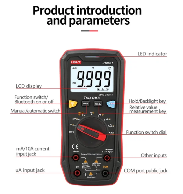 Multimètre numérique intelligent UNI-T UT60S UT60BT 1000V AC DC, voltmètre ampèremètre True RMS, compteur de fréquence, testeur de température de condensateur – Image 24