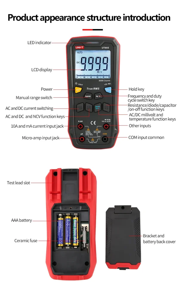 Multimètre numérique intelligent UNI-T UT60S UT60BT 1000V AC DC, voltmètre ampèremètre True RMS, compteur de fréquence, testeur de température de condensateur – Image 25