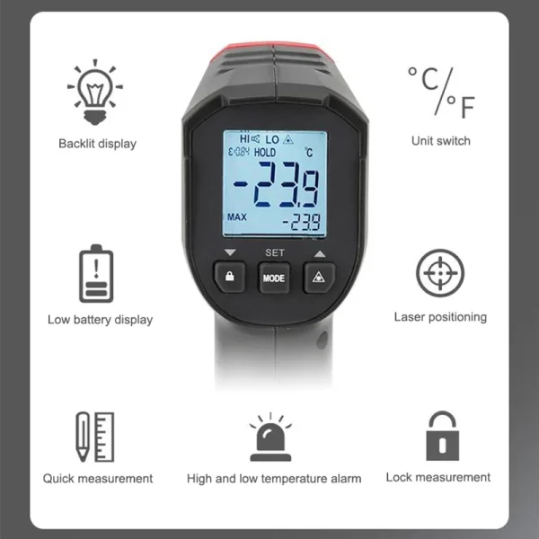 UNI-T thermomètre infrarouge numérique UT306S UT306C thermomètre sans contact pistolet de mesure de température Laser-50-500 Termometro – Image 3