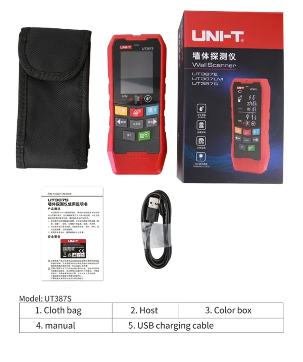 Scanner mural UNI-T UT387E UT387S UT387LM, détecteur de métaux 4 en 1, détecteur de goujons en bois, tension AC, fils de câbles sous tension, traqueur de profondeur – Image 25