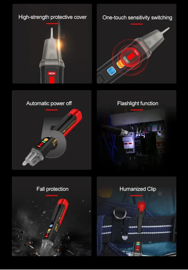 Testeur de tension ca UNI-T UT12D, détecteur, indicateur sans contact, bâton crayon 24V-1000V, puissance électrique, capteur de lumière LED – Image 12