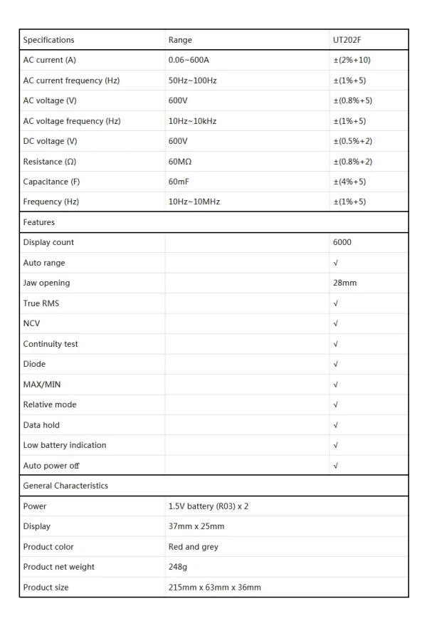 Pince ampèremétrique numérique UNI-T UT202F UT204R, courant AC DC, pince ampérométrique, voltmètre, testeur de tension True RMS, compteur mort – Image 15