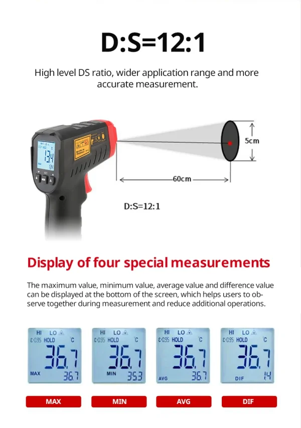UNI-T thermomètre numérique UT306S UT306C sans contact industriel infrarouge Laser température mètre température pistolet testeur-50-500 – Image 17