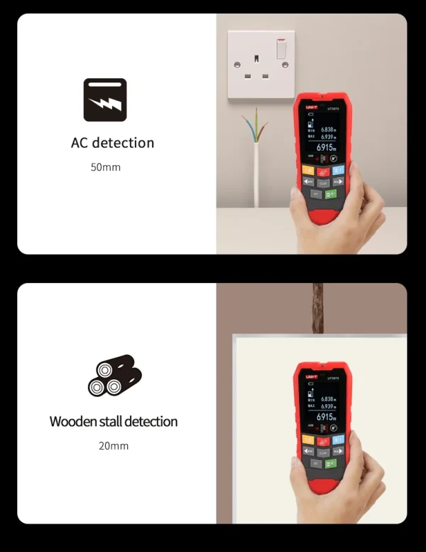 Scanner mural UNI-T UT387E UT387S UT387LM, détecteur de métaux 4 en 1, détecteur de goujons en bois, tension AC, fils de câbles sous tension, traqueur de profondeur – Image 15