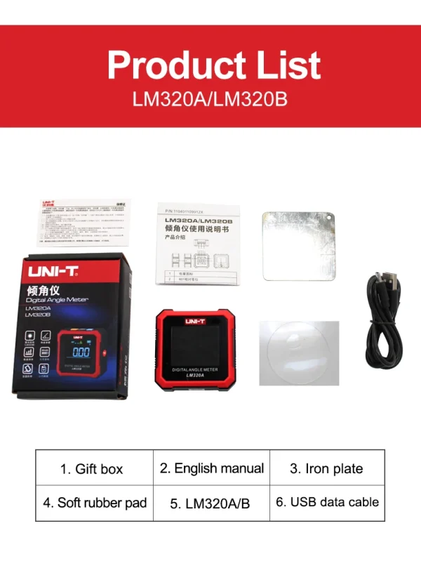 UNI-T LM320A LM320B Compteur d'angle Inclinomètre magnétique LM320F Rapporteur igital Angle Finder Biseau Boîte Outil de mesure d'angle – Image 34
