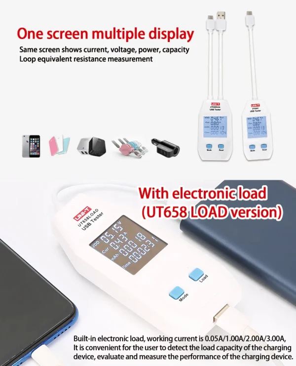 UNI-T USB Testeur UT658 Série Numérique Voltmètre Ampèremètre Courant Amperemcirculation Capacité Mètre Médecin Pour ature ilephone Tablette Puissance – Image 12