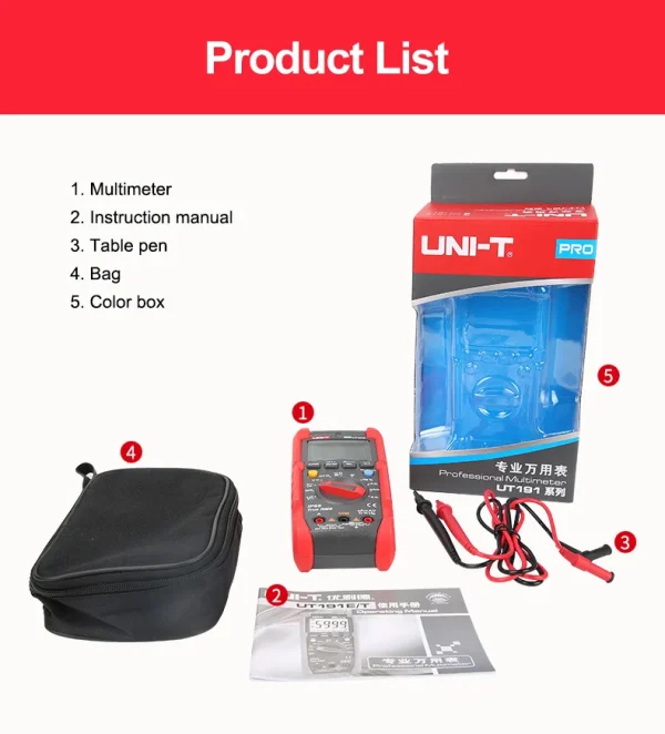 Multimètre numérique professionnel UT191T UT191E, True RMS, gamme automatique DMM 20A, ammètre 600V, condensateur AC 6000 cc – Image 21
